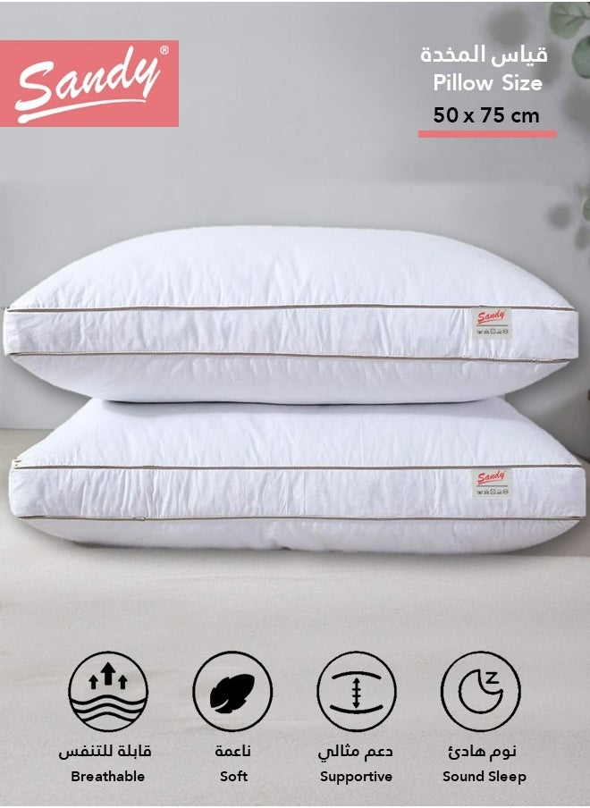Sandy SANDY Premium Microfiber Sleeping Bed Pillow 2 Piece, Unique Double-Piping Design, Super Soft Hotel Quality Down Alternative Filling 1200 gm, Queen Size 50 X 75 cm  - Image 1