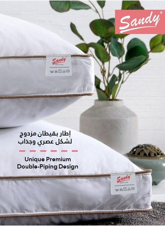 Sandy SANDY Premium Microfiber Sleeping Bed Pillow 2 Piece, Unique Double-Piping Design, Super Soft Hotel Quality Down Alternative Filling 1200 gm, Queen Size 50 X 75 cm  - Image 2