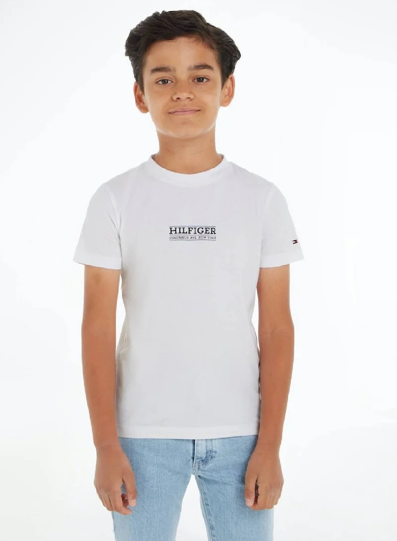 TOMMY HILFIGER Boys' Hilfiger Monotype T-Shirt -  Pure cotton, White