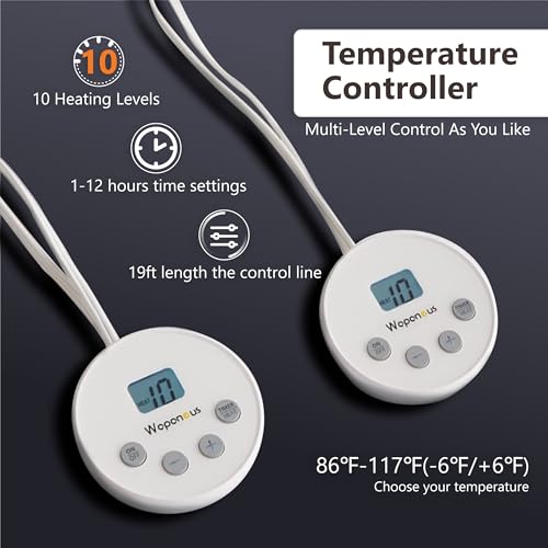 Wapaneus Heated Mattress Pad Queen Size 10 Heat Settings & Dual Control with 1-12 Hours Timer Auto Off,Deep Pocket Fits up to 18",Microfiber Bed Warmer,ETL Listed Machine Washable,60"x80" - Image 4