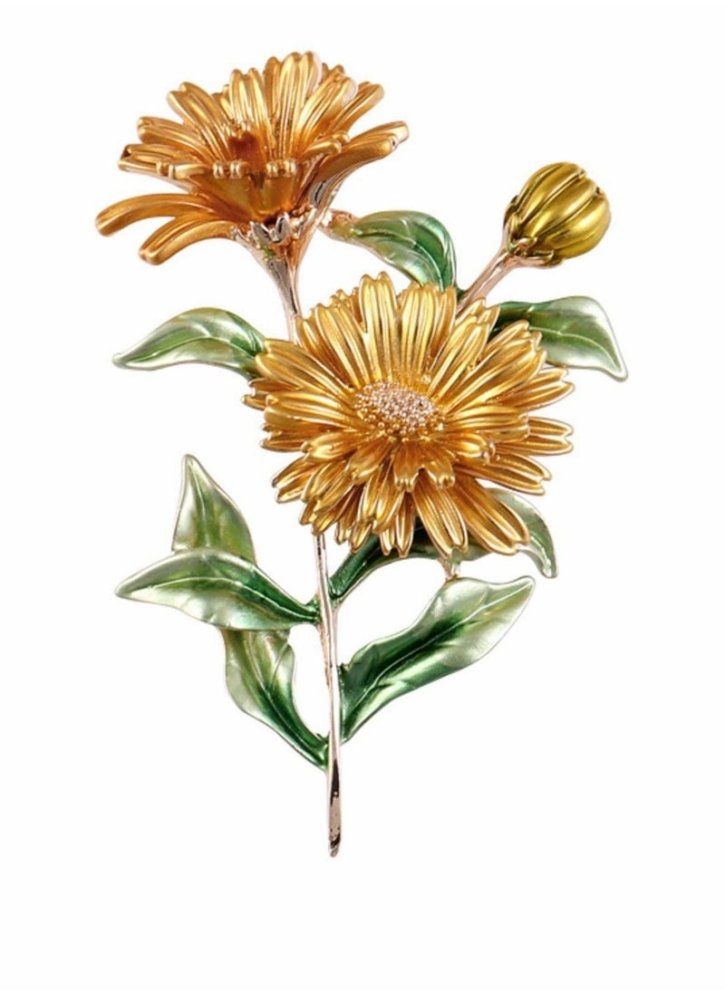 Y&D - Elegant Gold Flower Brooch, Vintage Women Clothes Scarf Pin, Wedding Brooch - Image 1