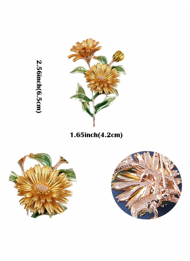Y&D - Elegant Gold Flower Brooch, Vintage Women Clothes Scarf Pin, Wedding Brooch - Image 1