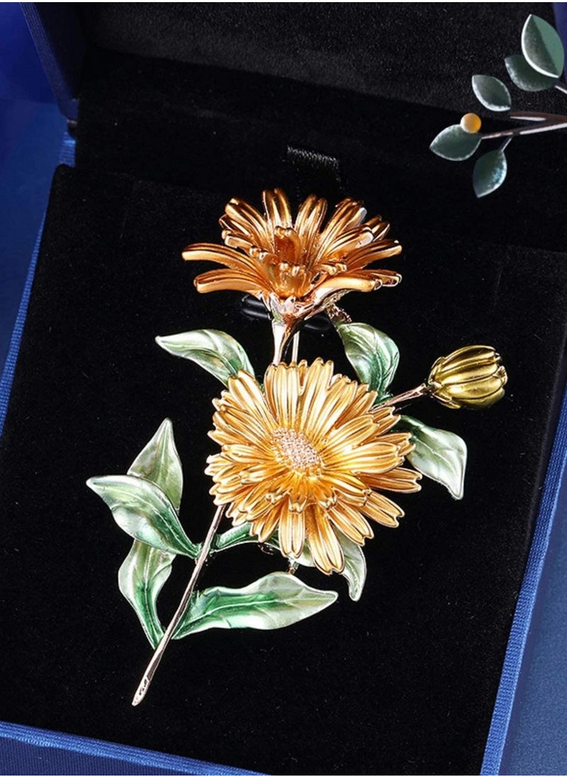 Y&D - Elegant Gold Flower Brooch, Vintage Women Clothes Scarf Pin, Wedding Brooch - Image 1