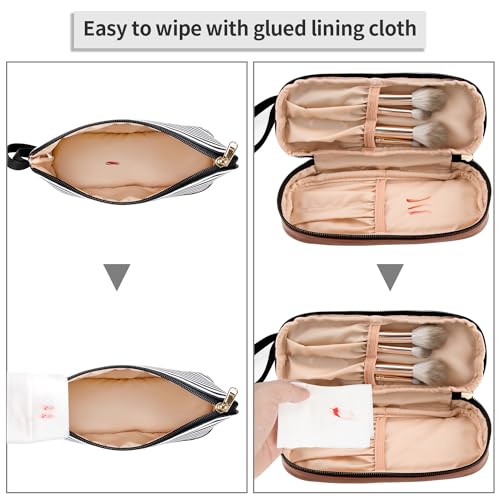 Ethereal Small Makeup Bag for Purse, Stripe Makeup Brush Organizer Bag Travel Make up Bags for Women Double Layer Makeup Pouch for Girls/Women - Image 5