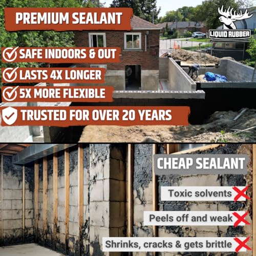 Liquid Rubber Basement and Foundation Repair Sealant - Waterproof Concrete Sealer & Crack Filler - Flexible Coating for Indoor & Outdoor Use - Waterproofing Paint - Black, 1 Gallon - Image 3