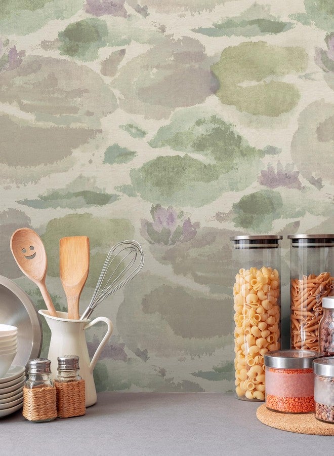 NuWallpaper Water Lily Lavender and Green Peel and Stick Wallpaper, NUS6420 - Image 2