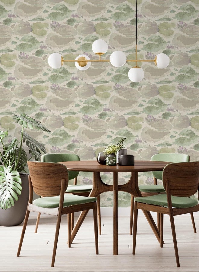 NuWallpaper Water Lily Lavender and Green Peel and Stick Wallpaper, NUS6420 - Image 3