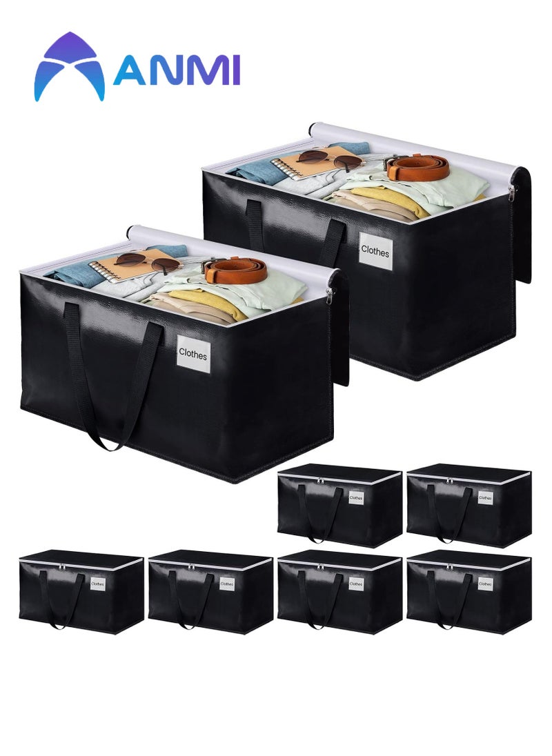 Anmi 8 Pack Moving Bags, Heavy Duty Moving Boxes with Zippers Top and Sturdy Handles, Storage Bags for Space Saving and Packing, Storage Totes (93L, Black)  - Image 1