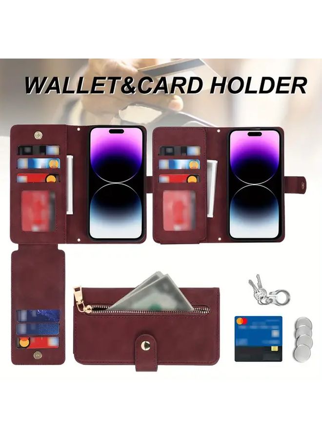Large Capacity Crossbody Phone Wallet Case With Credit Card Holder For iPhone 15 Plus Light Purple Faux Leather Pouch For Men And Women - Image 4
