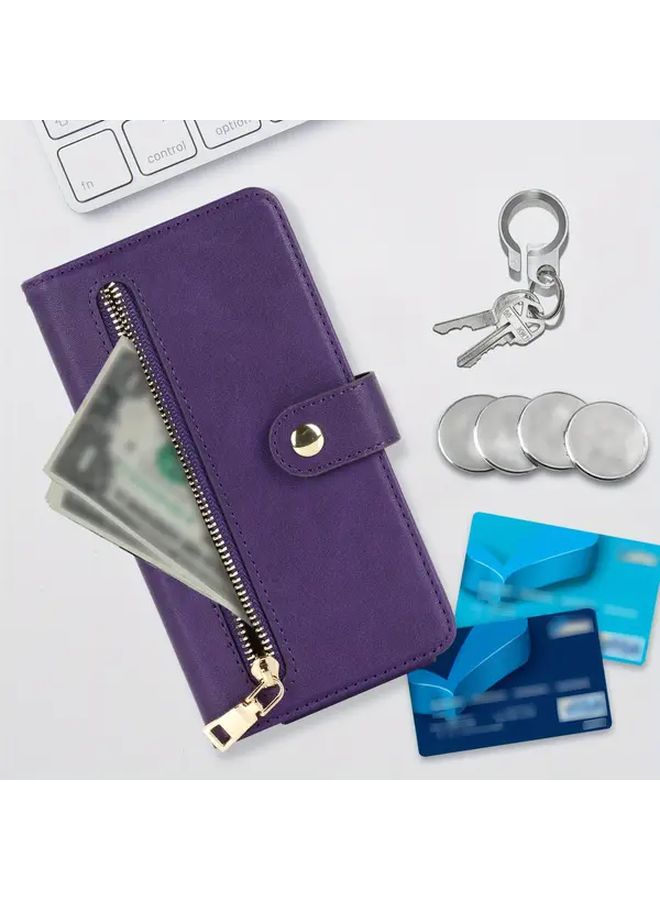 Large Capacity Crossbody Phone Wallet Case With Credit Card Holder For iPhone 15 Plus Light Purple Faux Leather Pouch For Men And Women - Image 5