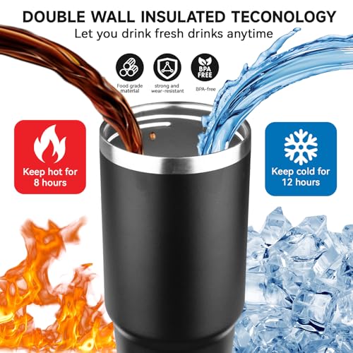 FLIFQI 30oz Tumbler with Handle and Flip Straw Lid Double Wall Insulated Travel Coffee Mug Stainless Steel Vacuum Insulated Coffee Tumbler Cup for Hot and Cold Beverages,Leak-proof&BPA-free (30oz,Black) - Image 4