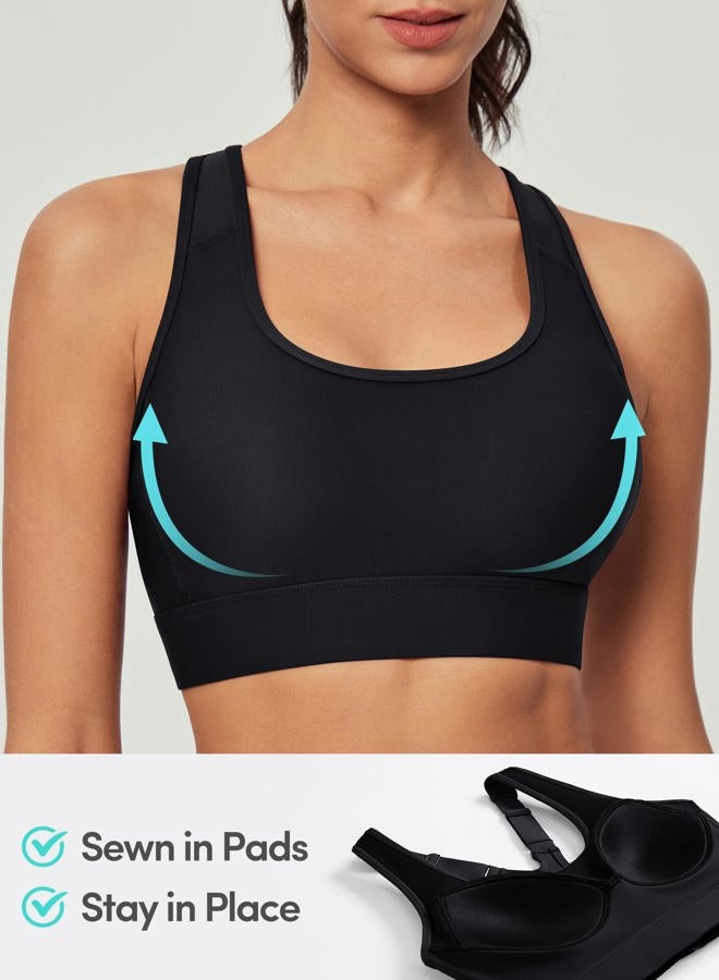 IUGA High Impact Sports Bras for Women High Support Racerback Sports Bra with Sewn-in Pads Adjustable Straps, Ink Black, XS - Image 2
