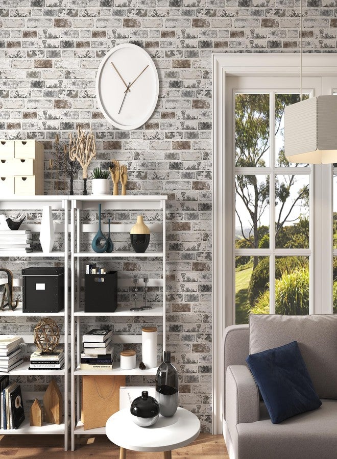 PeonyQueen Brick Wallpaper Peel and Stick Wallpaper 17.3"x78.8" Grey and White 3D Brick Wallpaper Self Adhesive Vintage Wallpaper Removable Textured Contact Paper for Fireplace Kitchen Home Decoration Vinyl - Image 4