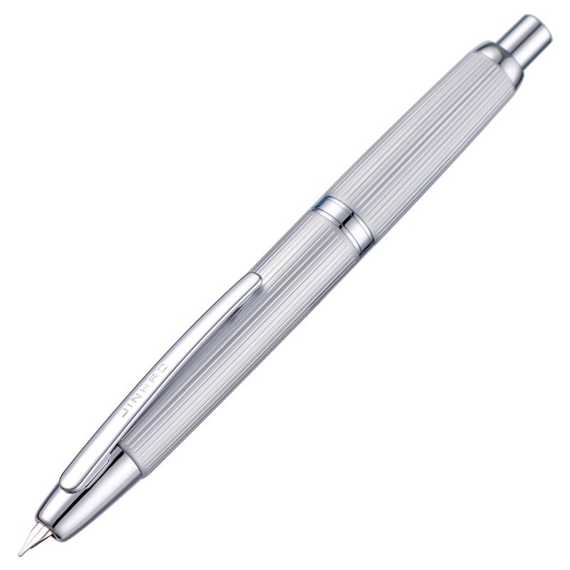 Wikult Jinhao 10 Press Fountain Pen with Box, Matt Black Chromium Retractable Extra Fine Nib with Ink Converter Set (Clip Version) - Image 2