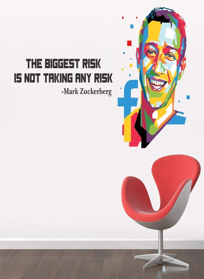 StickMe Mark Zuckerberg - The Biggest Risk is Not Taking Any Risk Inspirational Quotes Wall Sticker-Self Adhesive Peel & Stick Vinyl Motivational Wallpaper -SM660 (100cm X 56 cm) - Image 1