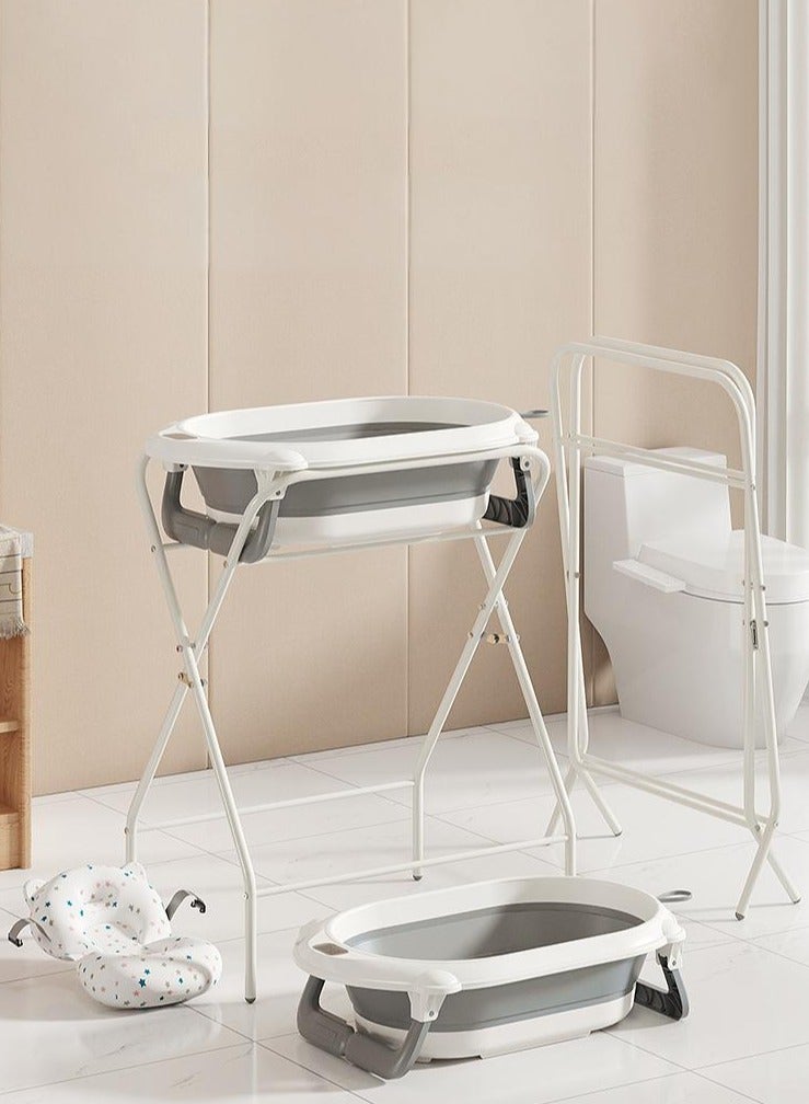 شو وو حوض استحمام قابل للطي، لا ينحني، مزود بمستشعر درجة حرارة الطفل، مع دعامة مرتفعة وسجادة استحمام، يتحمل وزن 50 كجم - Image 1