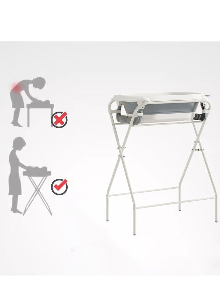 شو وو حوض استحمام قابل للطي، لا ينحني، مزود بمستشعر درجة حرارة الطفل، مع دعامة مرتفعة وسجادة استحمام، يتحمل وزن 50 كجم - Image 2