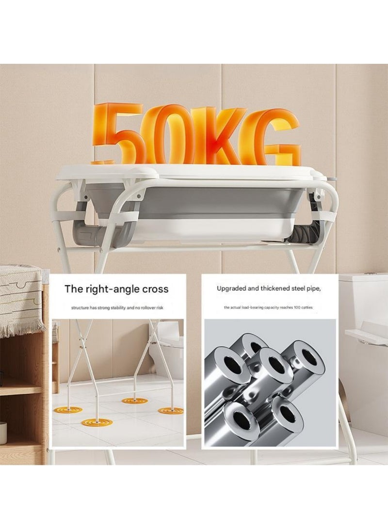 شو وو حوض استحمام قابل للطي، لا ينحني، مزود بمستشعر درجة حرارة الطفل، مع دعامة مرتفعة وسجادة استحمام، يتحمل وزن 50 كجم - Image 5