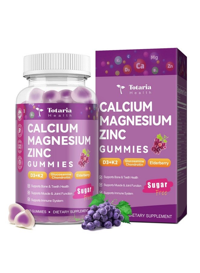 Totaria ج gummies خالية من السكر من توتاريا تحتوي على 1200 ملغ من الكالسيوم مع فيتامين D3 K2 (MK-7)، مكمل سيترات الكالسيوم والمغنيسيوم والزنك مع البورون، الجلوكوزامين والكوندرويتين، أقصى امتصاص للعظام، المناعة، المفاصل، بنكهة العنب - Image 1