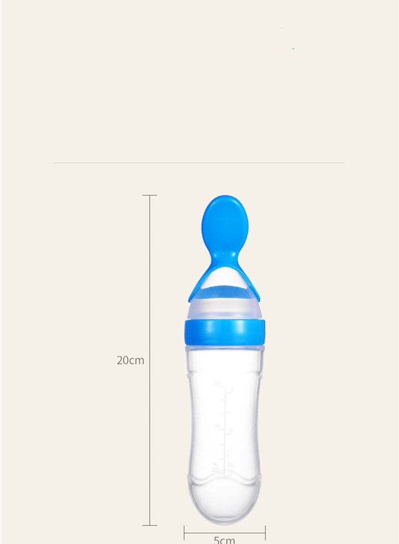 Soft Silicone Baby Light Weight Food Dispenser Bottle With Spoon Complementary Food Blue  - Image 2
