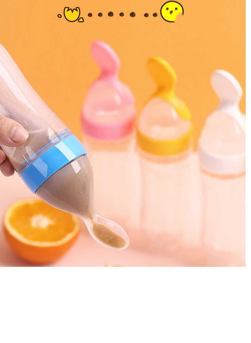 Soft Silicone Baby Light Weight Food Dispenser Bottle With Spoon Complementary Food Blue  - Image 3