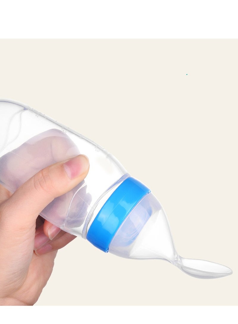 Soft Silicone Baby Light Weight Food Dispenser Bottle With Spoon Complementary Food Blue  - Image 1
