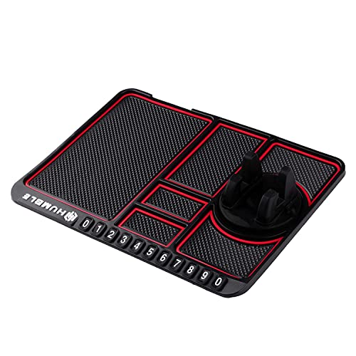 HUMBLE Silicone Car Dashboard Mat with 360 Degrees Rotating Phone Holder,Coin & Key Slot, Anti-Slip Mat with Parking Numbers (Black) - Image 3