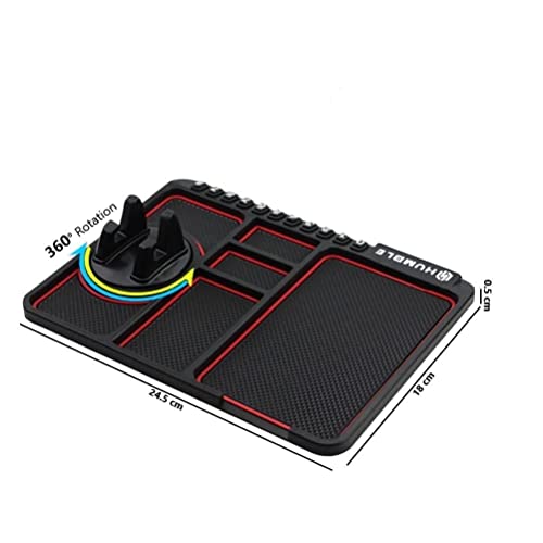 HUMBLE Silicone Car Dashboard Mat with 360 Degrees Rotating Phone Holder,Coin & Key Slot, Anti-Slip Mat with Parking Numbers (Black) - Image 2