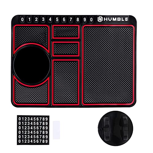 HUMBLE Silicone Car Dashboard Mat with 360 Degrees Rotating Phone Holder,Coin & Key Slot, Anti-Slip Mat with Parking Numbers (Black) - Image 1