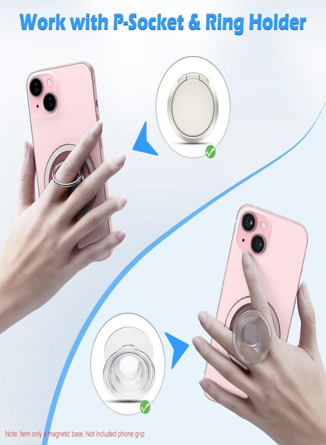 imluckies Magnetic Base Compatible with PopSocket Phone Grips and MagSafe iPhone Series Case, Removable Kindle/Phone Holder Base, Thin & Light Portable Plate, Matte Pink - Image 2
