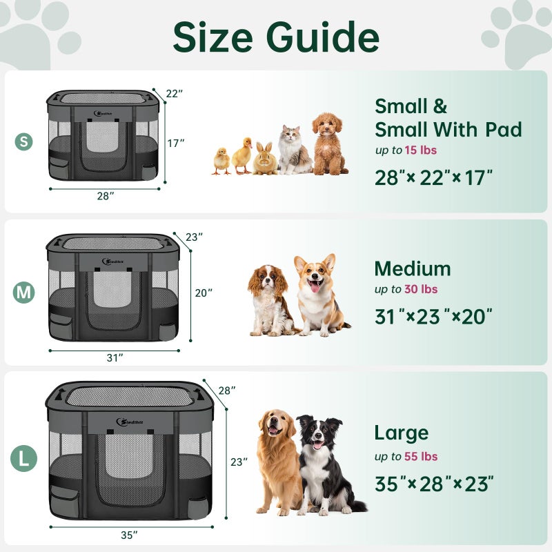 Siedihit Dog Playpen,Cat Pet Puppy Pen,Portable Playpens for Dogs Indoor Outdoor Travel Camping Use,Foldable Dog Kennel Tent Crate for Rabbit Small Animals with Carrying Case (Dark Grey, Medium) - Image 2
