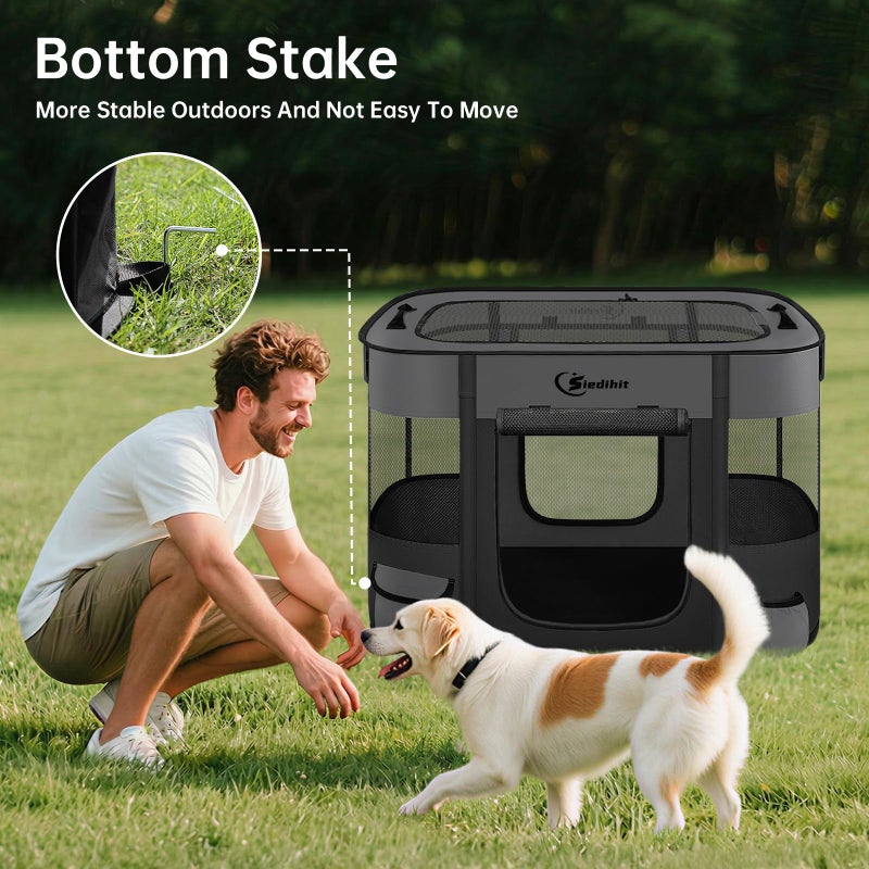 Siedihit Dog Playpen,Cat Pet Puppy Pen,Portable Playpens for Dogs Indoor Outdoor Travel Camping Use,Foldable Dog Kennel Tent Crate for Rabbit Small Animals with Carrying Case (Dark Grey, Medium) - Image 5