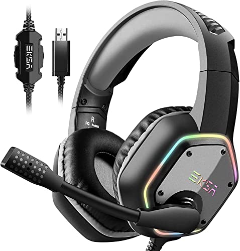 EKSA E1000 USB Gaming Headset for PC, Computer Headphones with Microphone/Mic Noise Cancelling, 7.1 Surround Sound, RGB Light - Wired Headphones for PS4, PS5 Console, Laptop, Call Center - Image 1