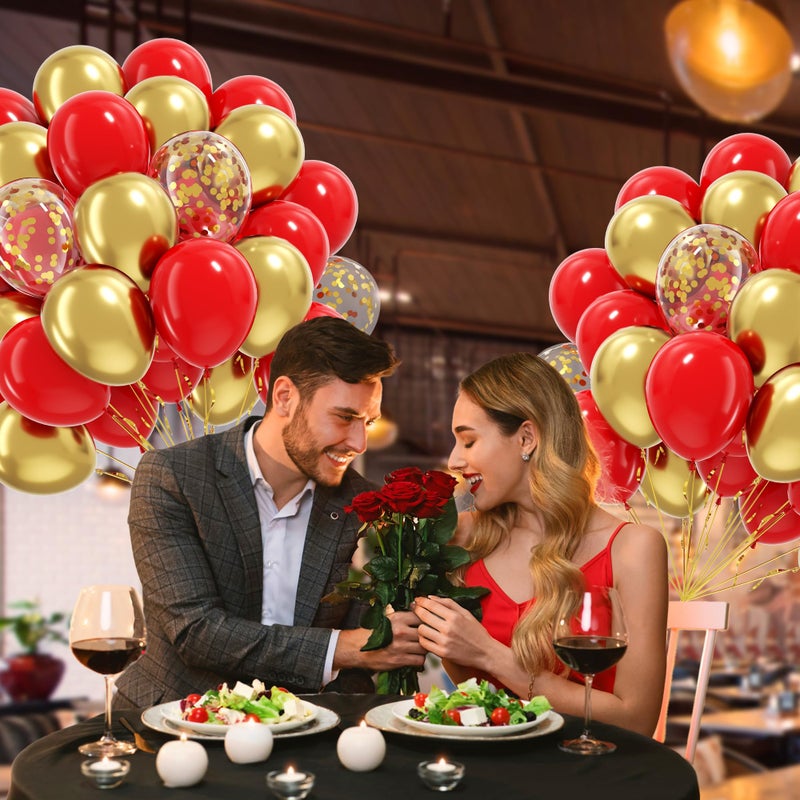 awenztech 60pcs Red and Gold Balloons 12inch, Red and Gold Party Decorations with Confetti Balloons for Valentine's Day Wedding Engagements Graduation Anniversary Birthday Party Decoration - Image 4