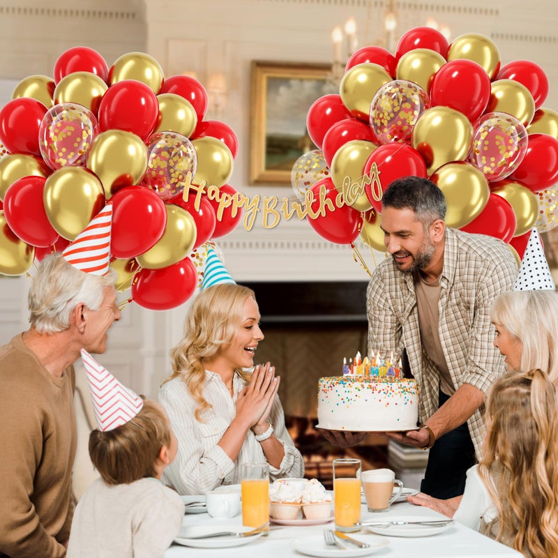 awenztech 60pcs Red and Gold Balloons 12inch, Red and Gold Party Decorations with Confetti Balloons for Valentine's Day Wedding Engagements Graduation Anniversary Birthday Party Decoration - Image 5