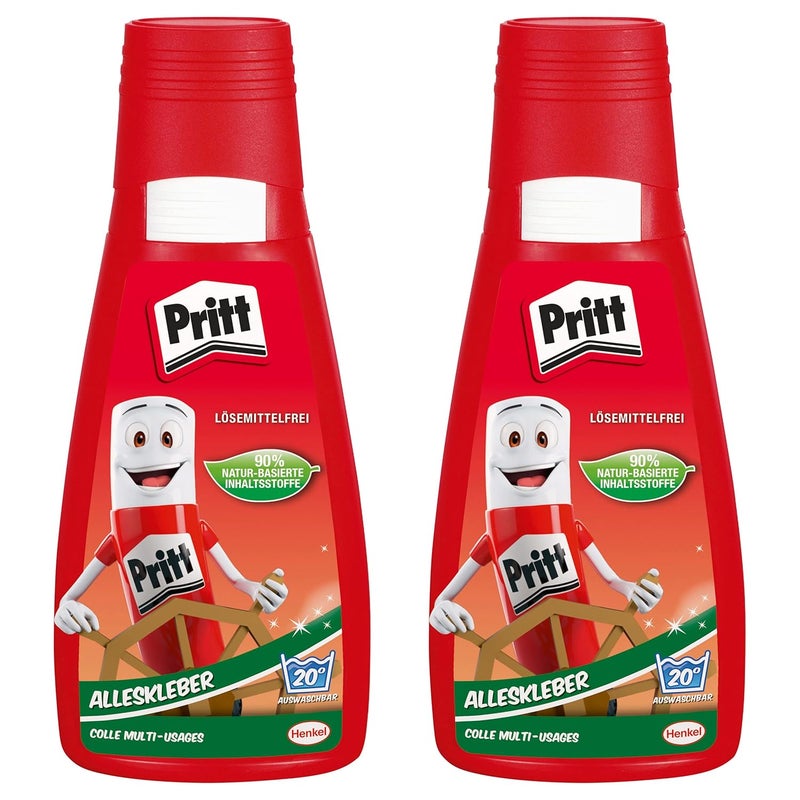 Pritt Universal Glue, Quick Drying Glue and Easy Application, Solvent-free Liquid Glue for Kids, White Glue for Many DIY Materials, Advantageous Pack of 2 x 100g - Image 1