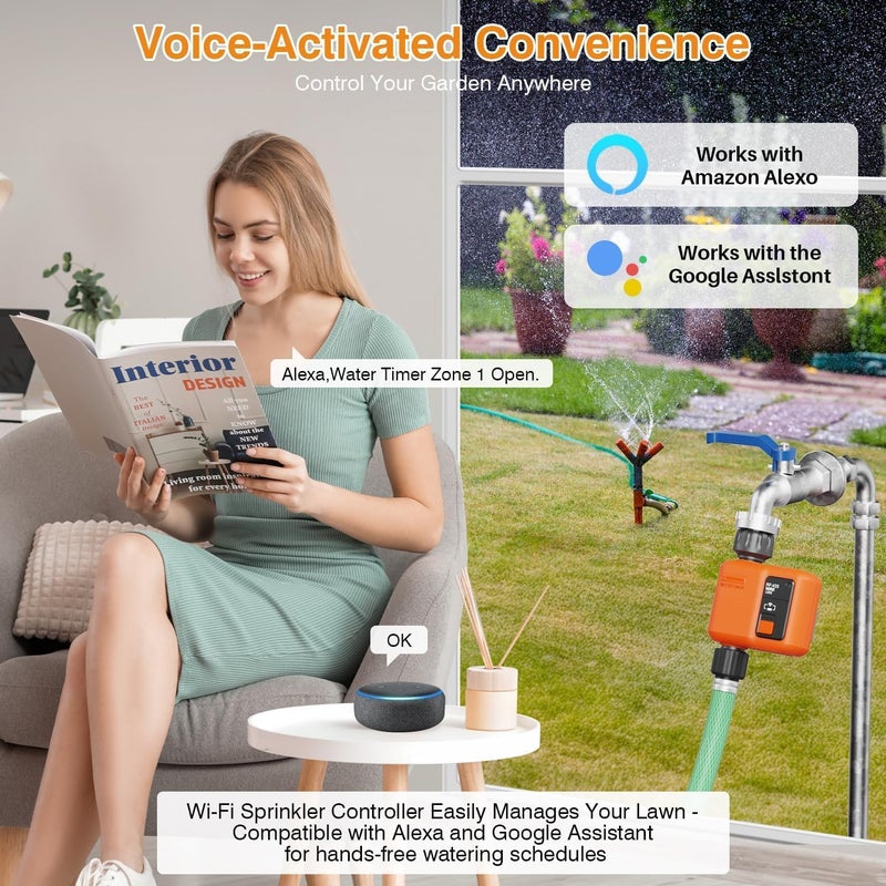XinFuture Smart WiFi Sprinkler Timer 1 Zone,WiFi Water Timer for Garden Hose with 300M Range,APP & Remote Control,Alexa & Google Voice Compatible,Rain Delay, Manual Mode Sprinkler System (1 Zone,2pcs) - Image 5
