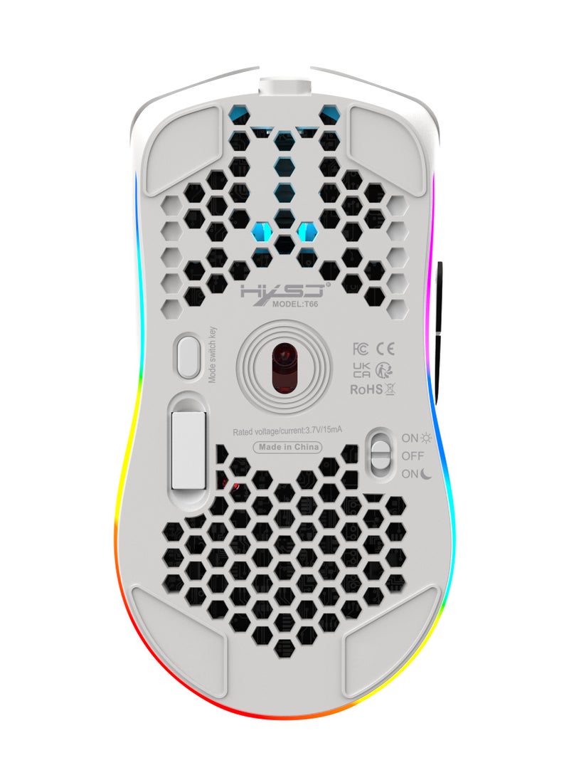 إتش إكس إس جيه ماوس الألعاب T66 RGB ثلاثي الأوضاع 2.4 جيجاهرتز/سلكي/BT5.3 مع DPI قابل للتعديل لأجهزة الكمبيوتر المكتبية والكمبيوتر المحمول  - Image 4