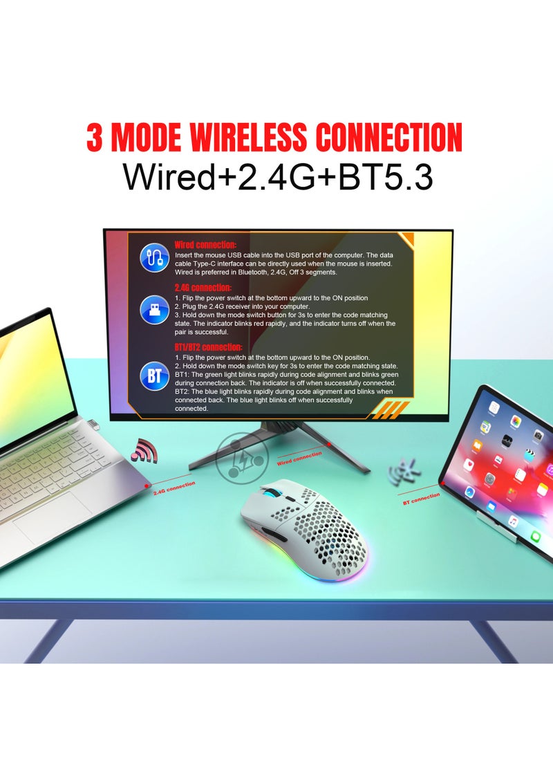إتش إكس إس جيه ماوس الألعاب T66 RGB ثلاثي الأوضاع 2.4 جيجاهرتز/سلكي/BT5.3 مع DPI قابل للتعديل لأجهزة الكمبيوتر المكتبية والكمبيوتر المحمول  - Image 5