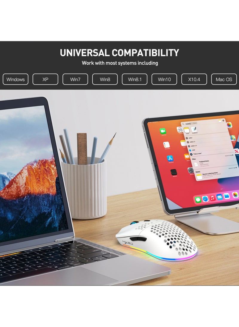 إتش إكس إس جيه - ماوس الألعاب T66 RGB ثلاثي الأوضاع 2.4 جيجاهرتز/سلكي/BT5.3 مع DPI قابل للتعديل لأجهزة الكمبيوتر المكتبية والكمبيوتر المحمول - Image 1