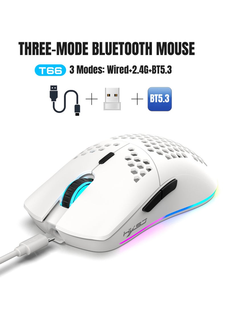 إتش إكس إس جيه ماوس الألعاب T66 RGB ثلاثي الأوضاع 2.4 جيجاهرتز/سلكي/BT5.3 مع DPI قابل للتعديل لأجهزة الكمبيوتر المكتبية والكمبيوتر المحمول  - Image 1