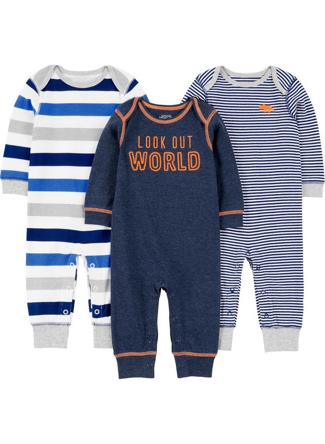 Simple Joys by Carter's Simple Joys by Carter's Baby 3-pack Jumpsuits, grey, multi stripe, navy stripe, 12 Month