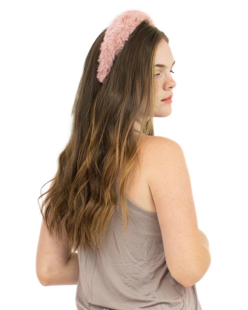 surell Faux Rex Headband (Pink) - Fake Rabbit Fur Hairband for Women - Girls Cute Makeup Soft Trendy Headband - Comfortable Fluffy - One Size Fits All - Image 2