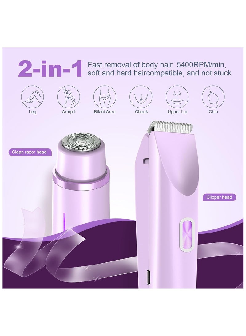 PANDA JOJO 2 in 1 Electric Shaver Razor for Women, IPX7 Waterproof Wet & Dry Dual Head Electric Epilator for Women, Womens Electric Razor for Face, Leg and Underarm (Purple) - Image 2