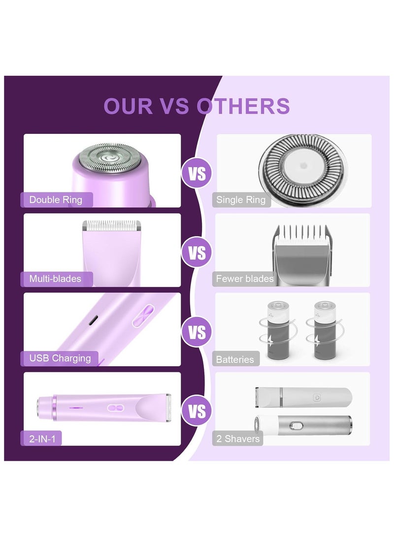 PANDA JOJO 2 in 1 Electric Shaver Razor for Women, IPX7 Waterproof Wet & Dry Dual Head Electric Epilator for Women, Womens Electric Razor for Face, Leg and Underarm (Purple) - Image 5