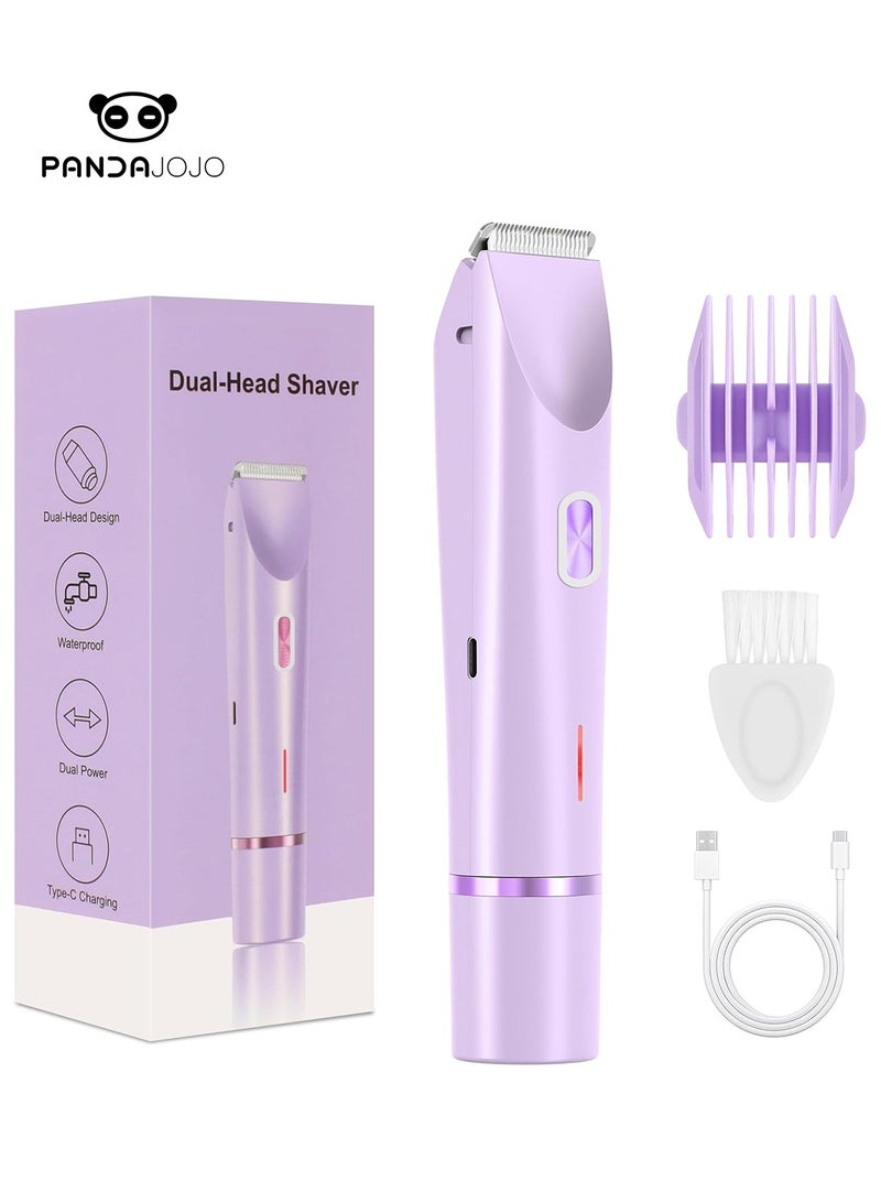PANDA JOJO 2 in 1 Electric Shaver Razor for Women, IPX7 Waterproof Wet & Dry Dual Head Electric Epilator for Women, Womens Electric Razor for Face, Leg and Underarm (Purple) - Image 1
