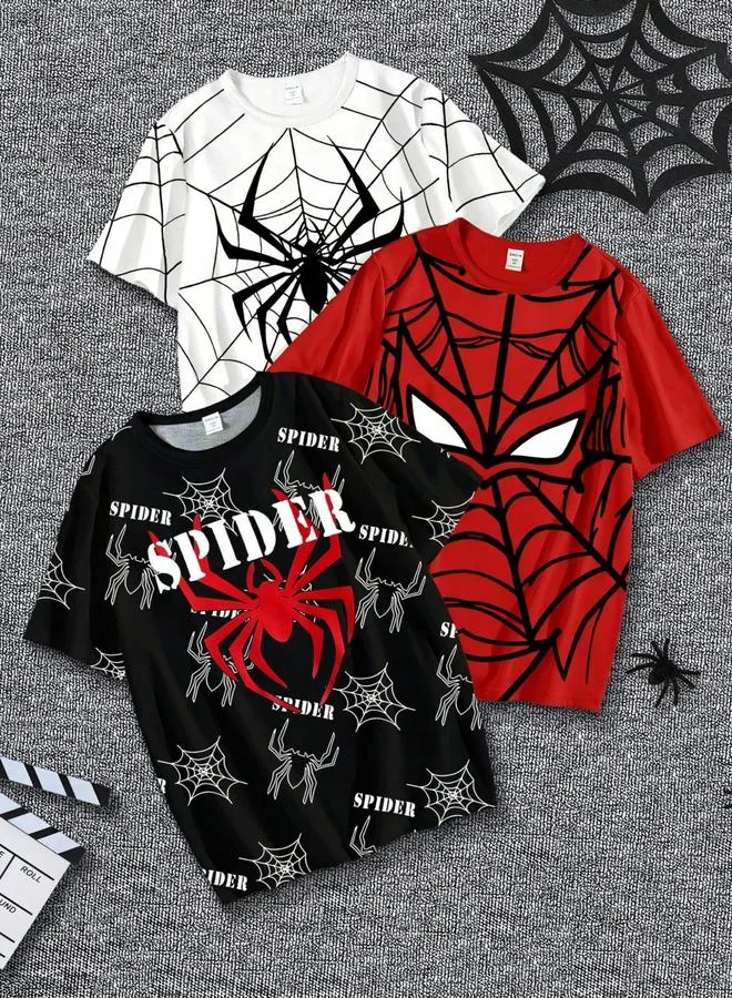 Take Two Boy's Pack of 3 Spider Theme Graphic Print T-shirt