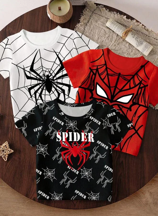Take Two Boy's Pack of 3 Spider Theme Graphic Print T-shirt