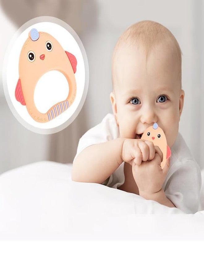 Rukan Teether 6 to 12 Months Baby Toys Soft Textured to Soothe Gums, Perfect for 0 to 6 Months BPA Free, Easy to Clean - NO Choke Design Hen & Fish (Blue-Orange) 2-Pack - Image 4