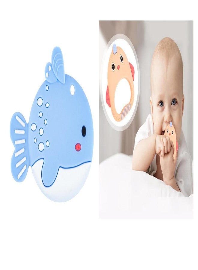 Rukan Teether 6 to 12 Months Baby Toys Soft Textured to Soothe Gums, Perfect for 0 to 6 Months BPA Free, Easy to Clean - NO Choke Design Hen & Fish (Blue-Orange) 2-Pack - Image 1